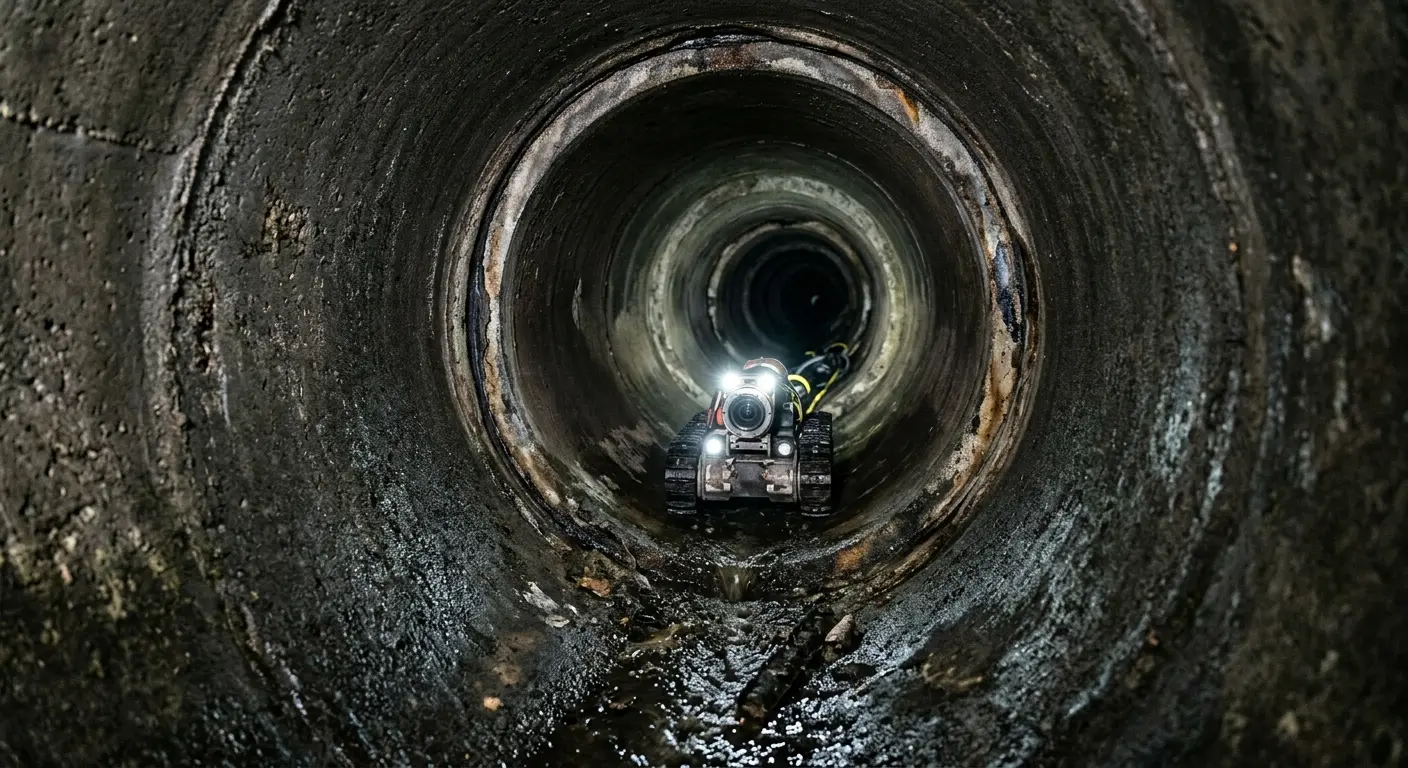 Robotic sewer camera inspecting pipe interior for Sewer Line Cleaning in Sunnyvale